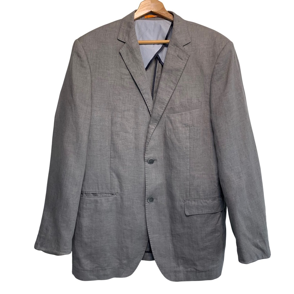 Bianco Brioni Linen Blazer 42L Mens Gray Sport Coat Italy Tailored Luxury